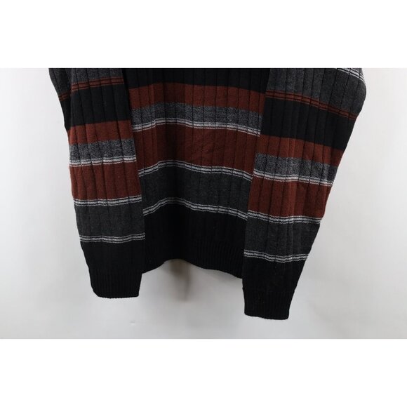 Vtg 90s Streetewar Mens XL Earth Tone Striped Color Block Ribbed Knit Sweater - Picture 3 of 9